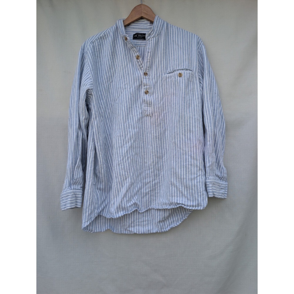 Lee Valley Ireland Blue White Striped Collarless Grandfather Shirt Mens Medium